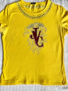 Versace Jeans Couture Bright Yellow Tee with  Electric purple Logo